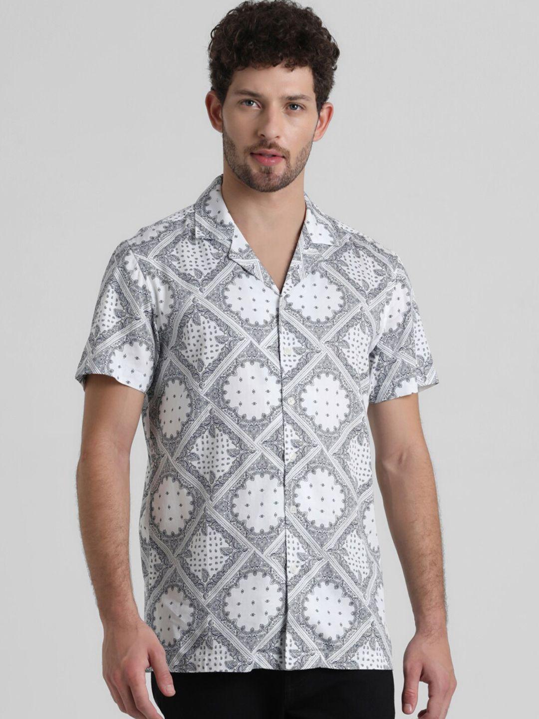 jack & jones ethnic motifs printed pure cotton casual shirt