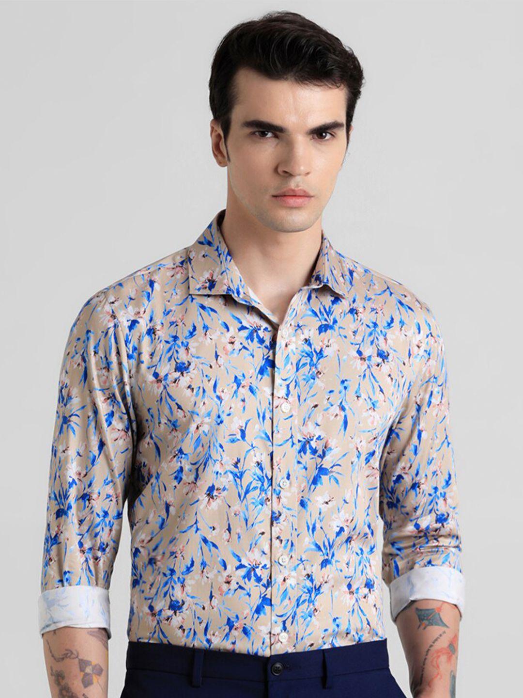 jack & jones floral print spread collar cotton slim fit casual shirt