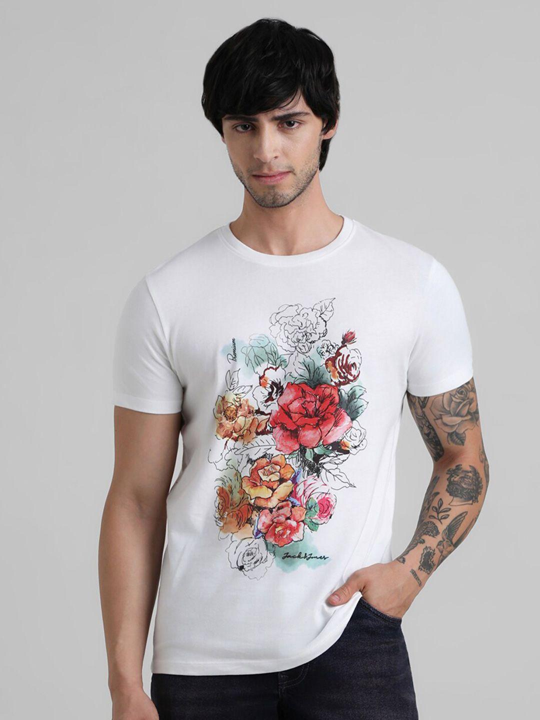 jack & jones floral printed pure cotton t-shirt