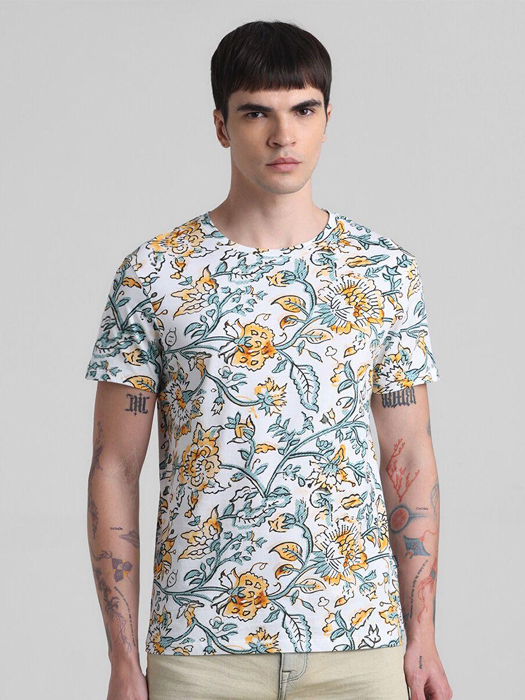 jack & jones floral printed round neck slim fit t-shirt