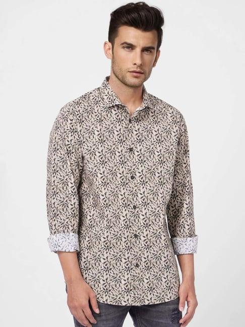 jack & jones forest green cotton regular fit printed shirt