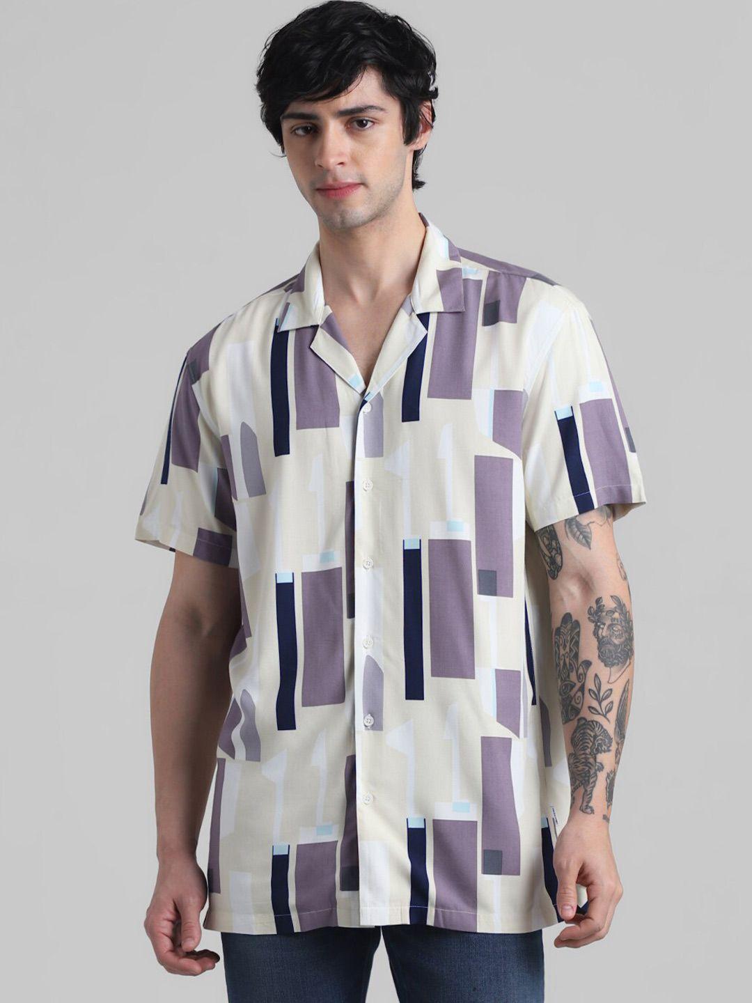 jack & jones geometric printed cuban collar casual shirt