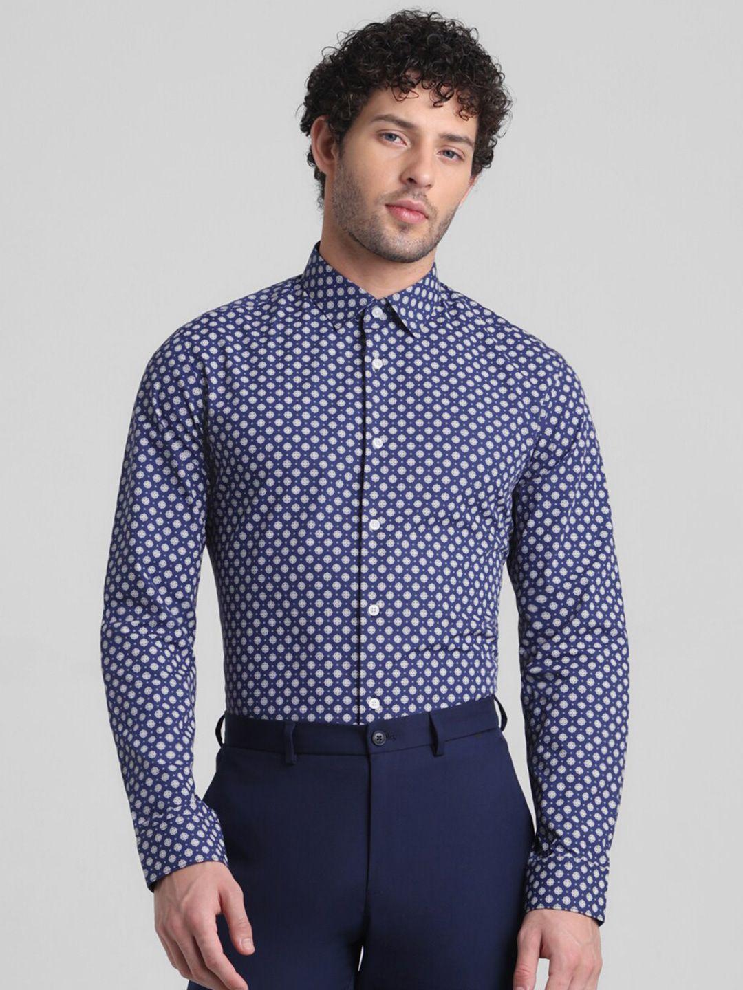 jack & jones geometric printed slim fit pure cotton formal shirt