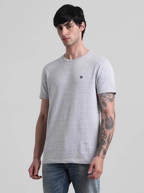 jack & jones glacier gray cotton slim fit striped t-shirt