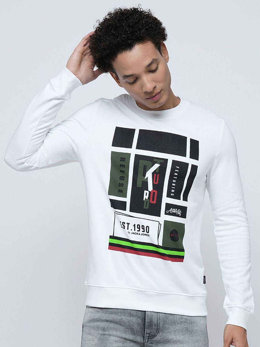 jack & jones graphic printed cotton pullover sweatshirt