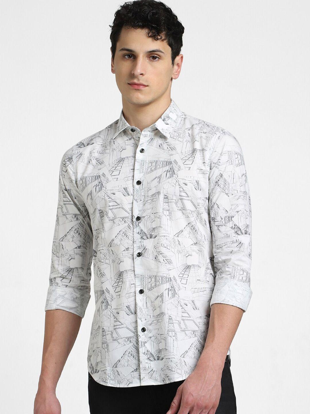 jack & jones graphic printed cotton slim fit casual shirt