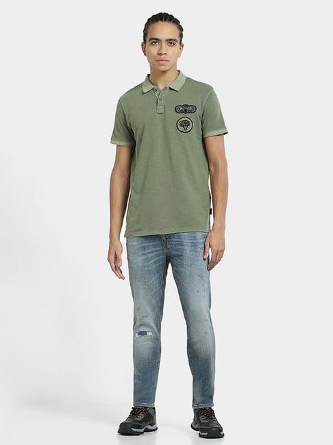 jack & jones green regular fit cotton polo t-shirt