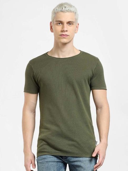 jack & jones green slim fit cotton crew t-shirt