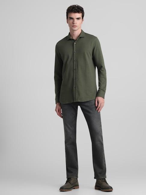 jack & jones green slim fit textured shirt