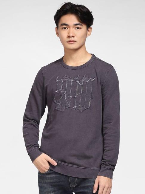 jack & jones grey cotton regular fit self pattern sweatshirt