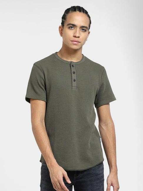 jack & jones grey cotton slim fit self pattern t-shirt