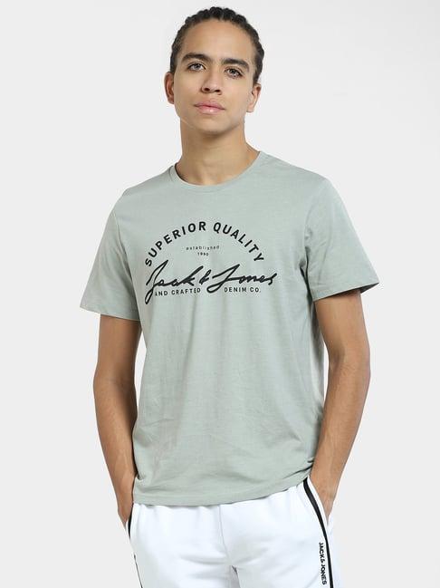 jack & jones grey slim fit printed crew-t-shirt