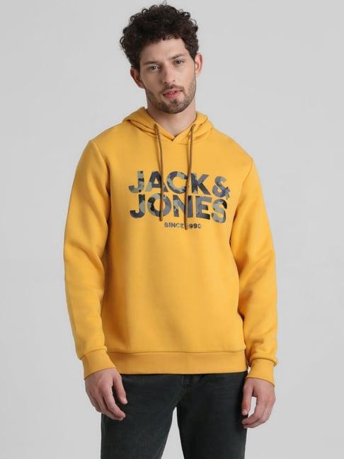 jack & jones honey gold regular fit printed hooded sweatshirt