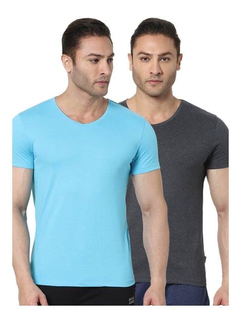 jack & jones horizon blue & charcoal grey regular fit t-shirt - pack of 2