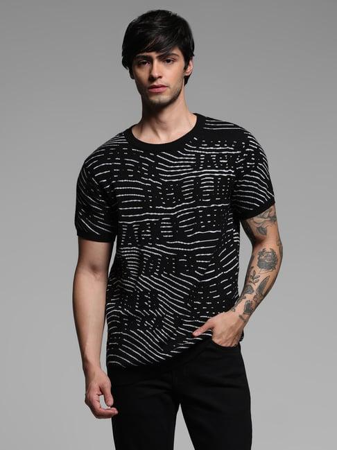 jack & jones jet black cotton regular fit jacquard t-shirt