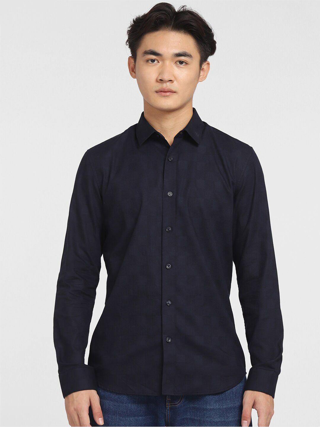 jack & jones jjpr shirt sandiego ls inp men navy blue slim fit casual shirt