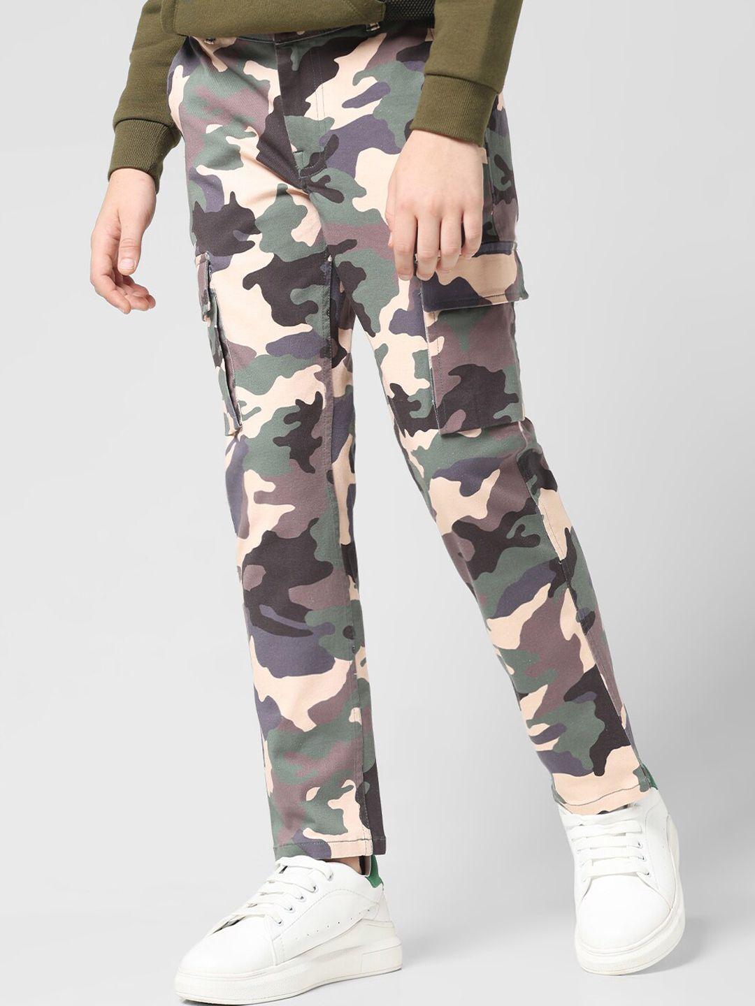 jack & jones junior boys camouflage printed mid-rise cotton joggers trousers