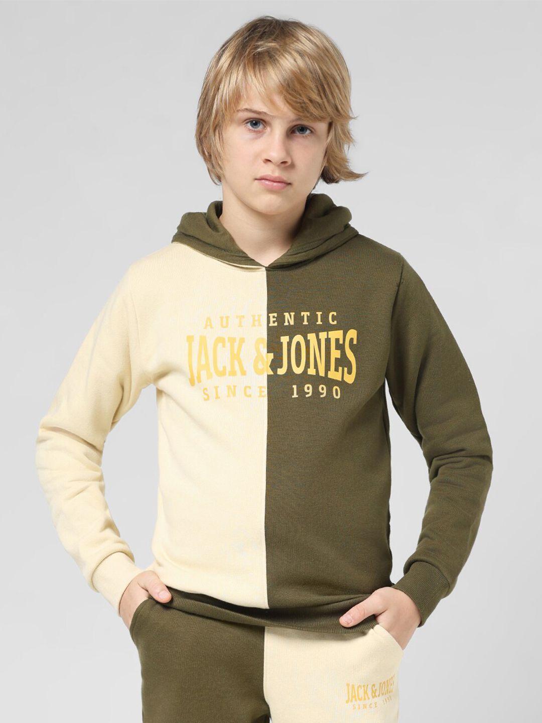 jack & jones junior boys colourblocked hooded cotton pullover sweatshirt