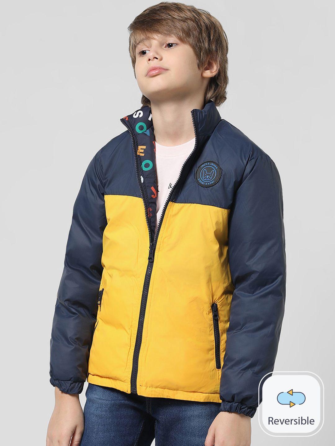 jack & jones junior boys colourblocked mock collar puffer jacket