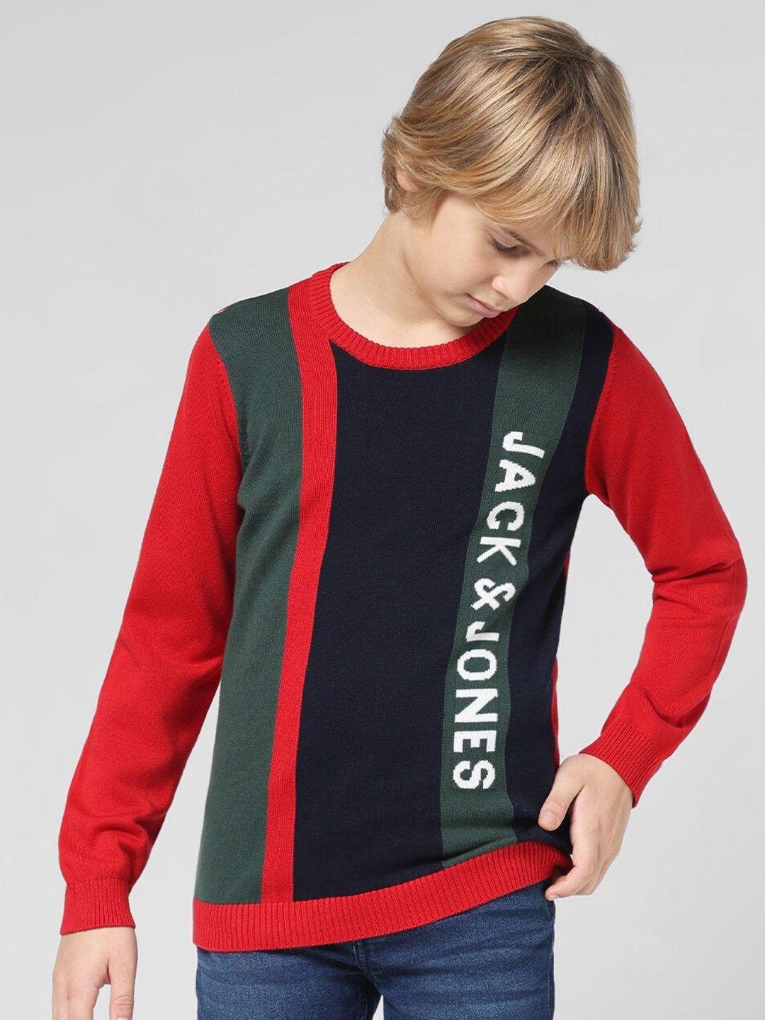 jack & jones junior boys colourblocked round neck pure cotton pullover