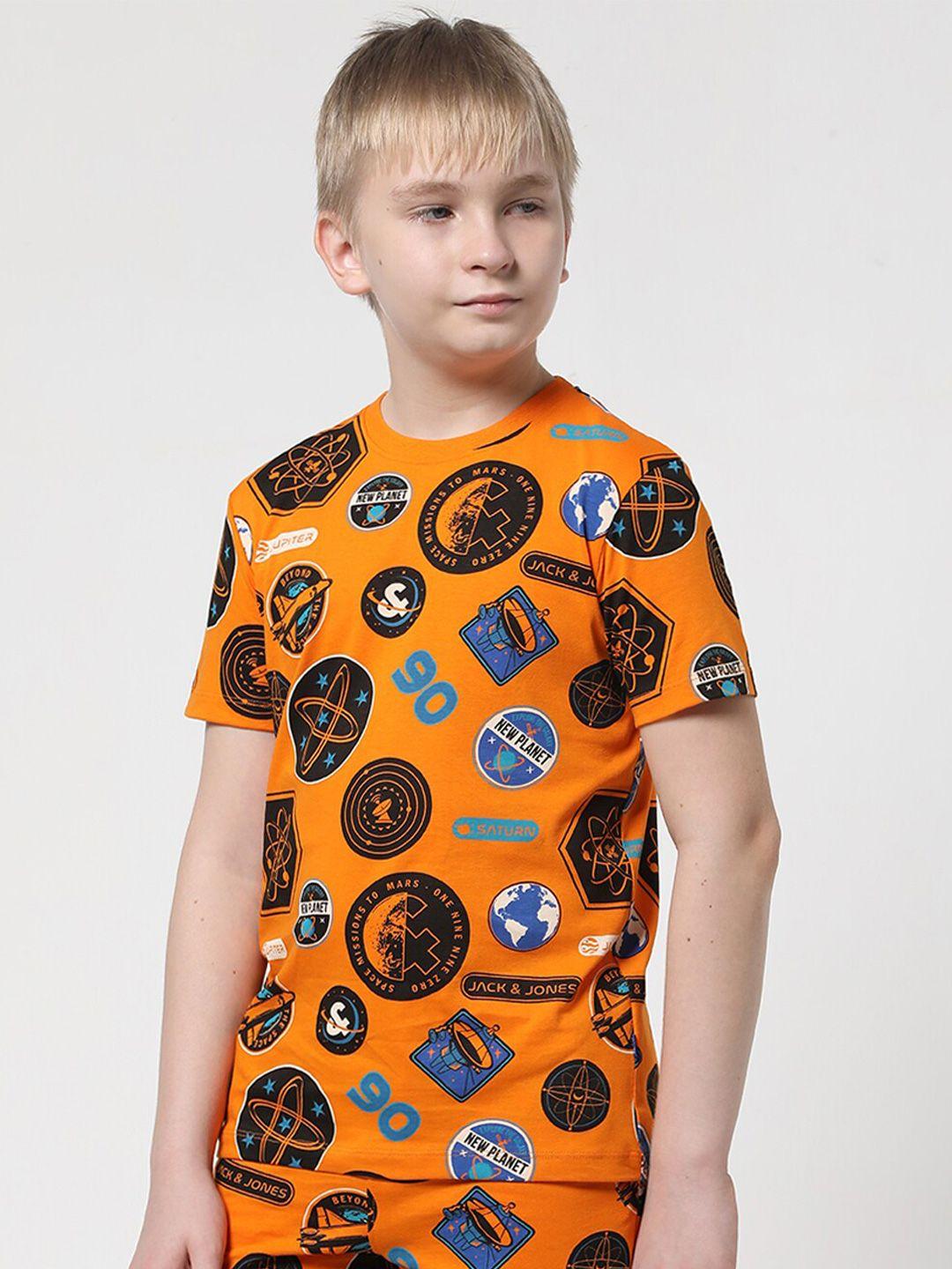 jack & jones junior boys conversational printed slim fit pure cotton t-shirt