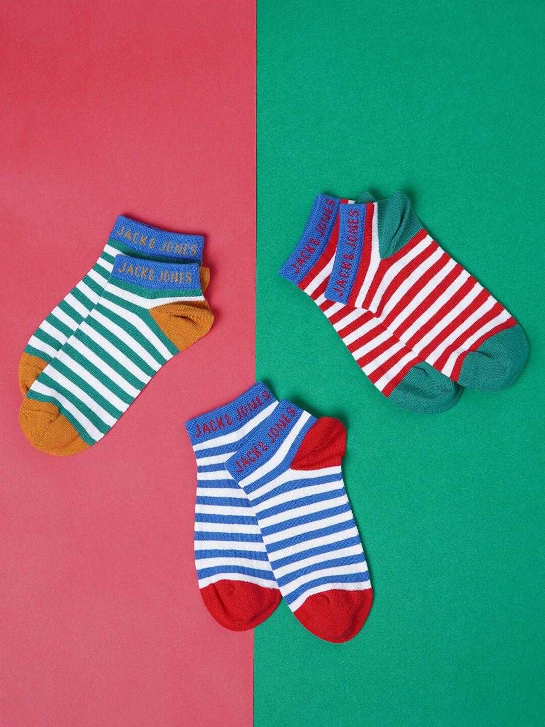 jack & jones junior boys pack of 3 striped ankle length socks