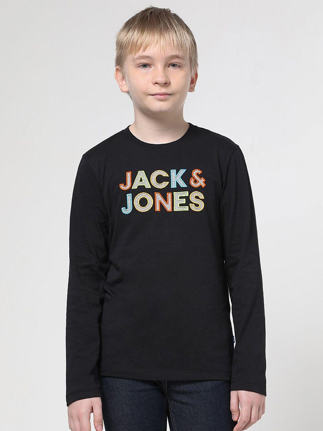 jack & jones junior boys typography printed pure cotton t-shirt