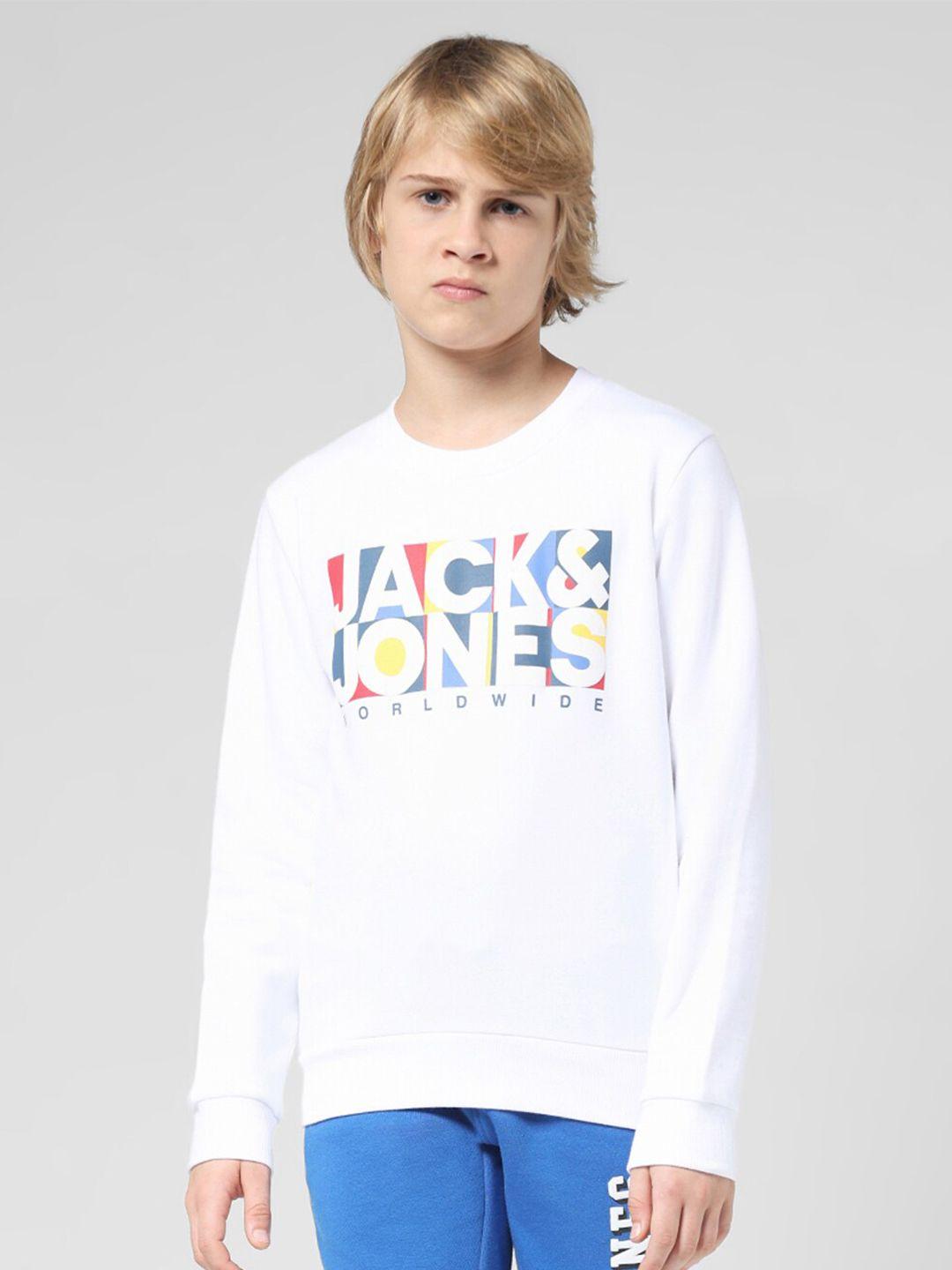 jack & jones junior boys typography printed round neck cotton pullover sweatshirt