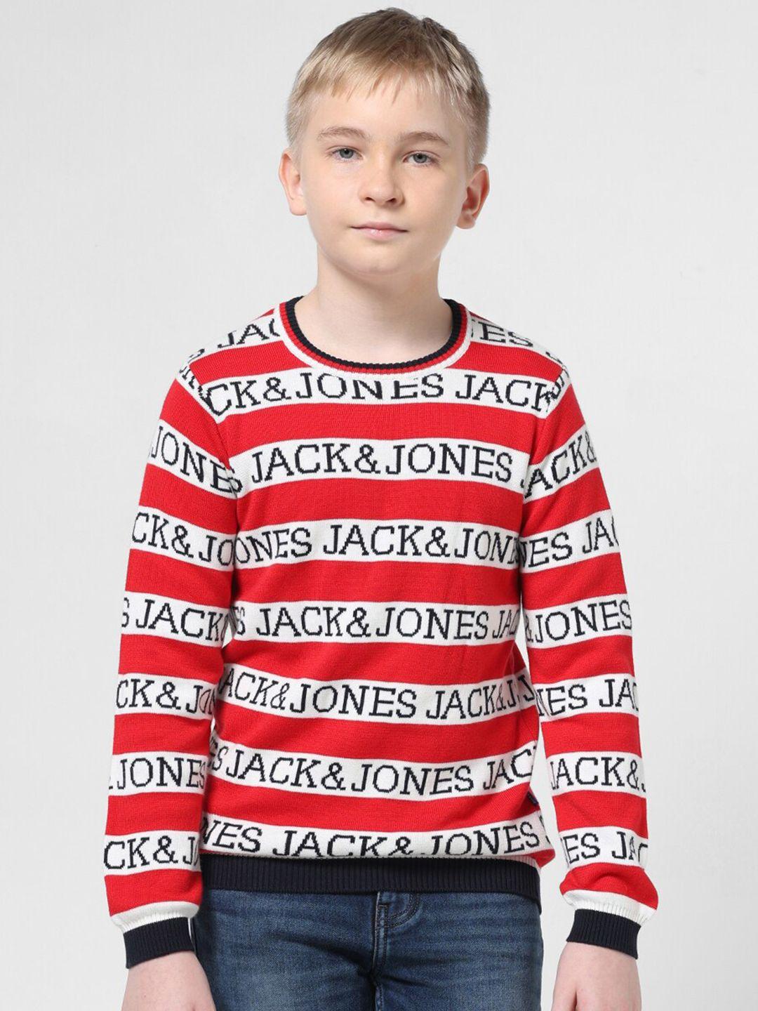 jack & jones junior boys typography printed round neck pure cotton pullover