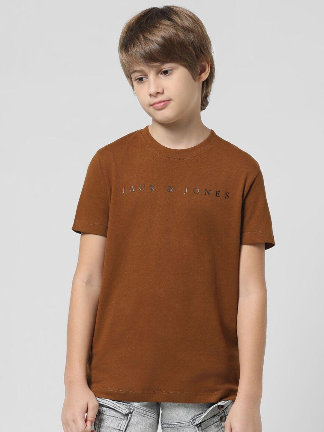 jack & jones junior boys typography printed round neck pure cotton t-shirt