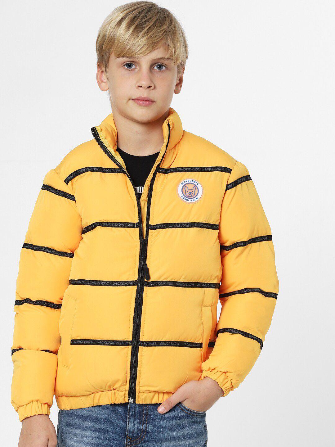 jack & jones junior boys yellow black striped puffer jacket