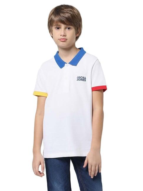 jack & jones junior brilliant white cotton logo polo t-shirt