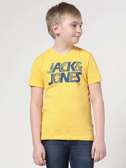 jack & jones junior daffodil yellow cotton printed t-shirt