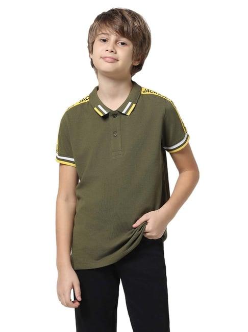 jack & jones junior green cotton printed polo t-shirt