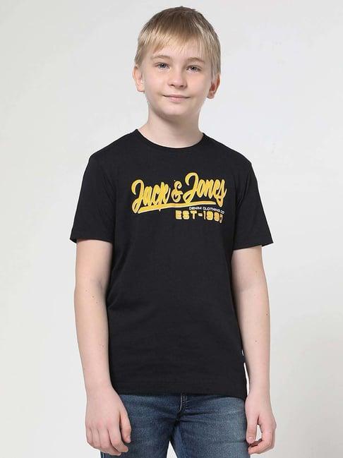 jack & jones junior jet black cotton printed t-shirt