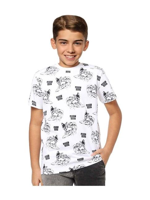 jack & jones junior kids white & black cotton printed t-shirt