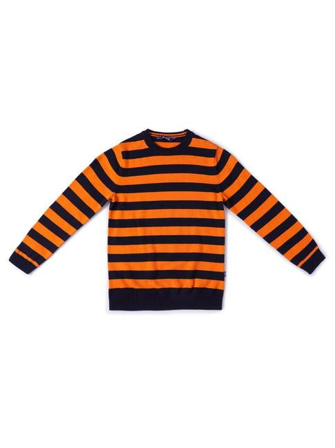 jack & jones junior orange & navy striped pullover