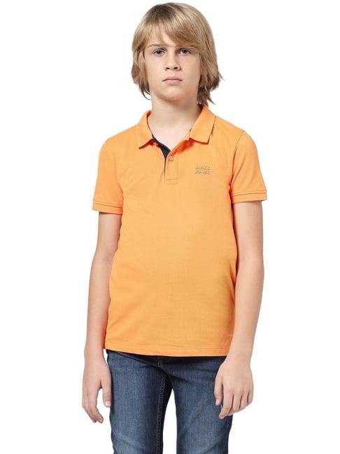 jack & jones junior orange cotton logo polo t-shirt