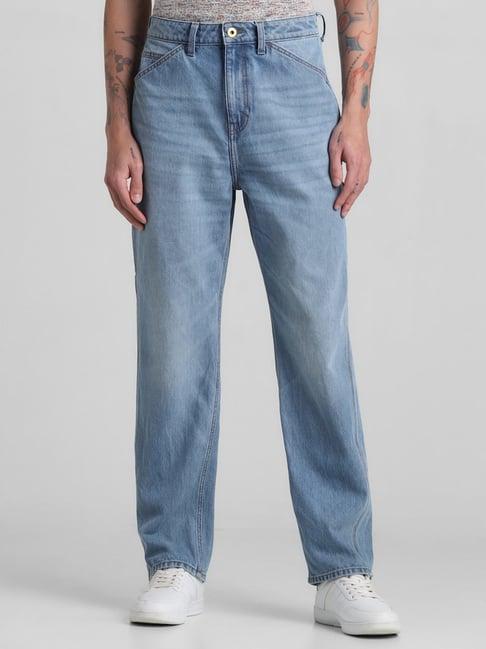 jack & jones light blue denim cotton loose fit jeans