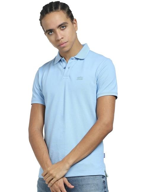 jack & jones light blue slim fit cotton polo t-shirt