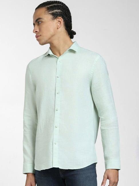 jack & jones light green linen regular fit texture shirt