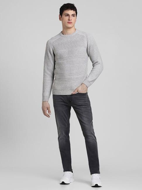 jack & jones light grey melange slim fit textured sweater