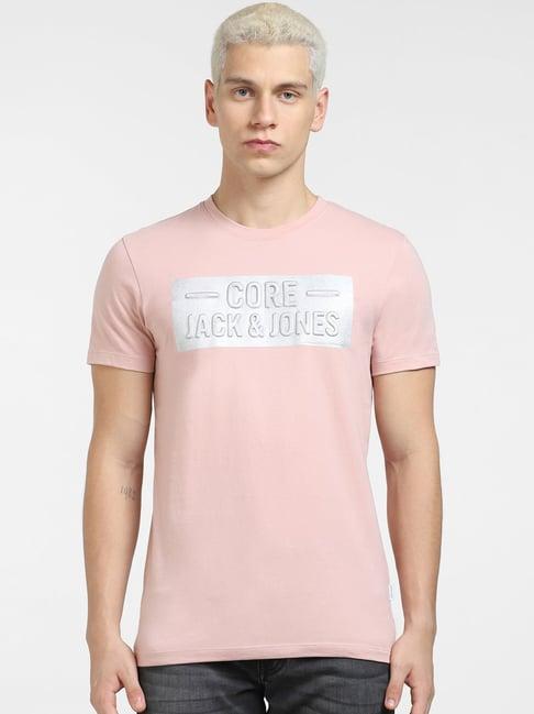 jack & jones light pink slim fit cotton crew t-shirt