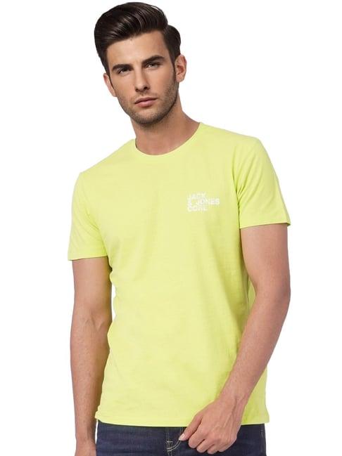 jack & jones lime green cotton slim fit printed t-shirt