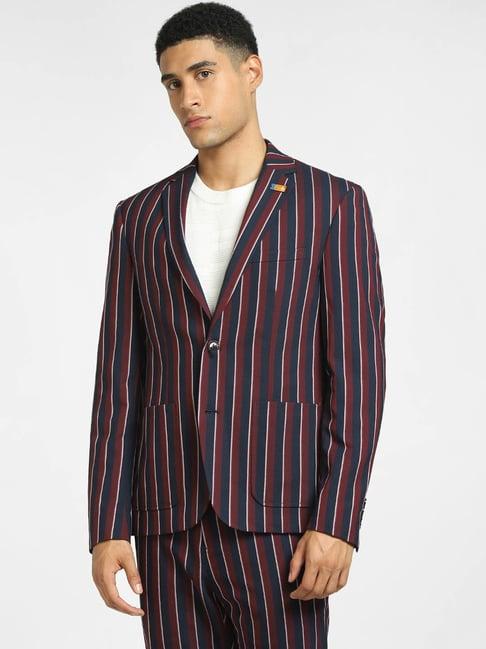 jack & jones maroon & navy striped notched lapel blazer