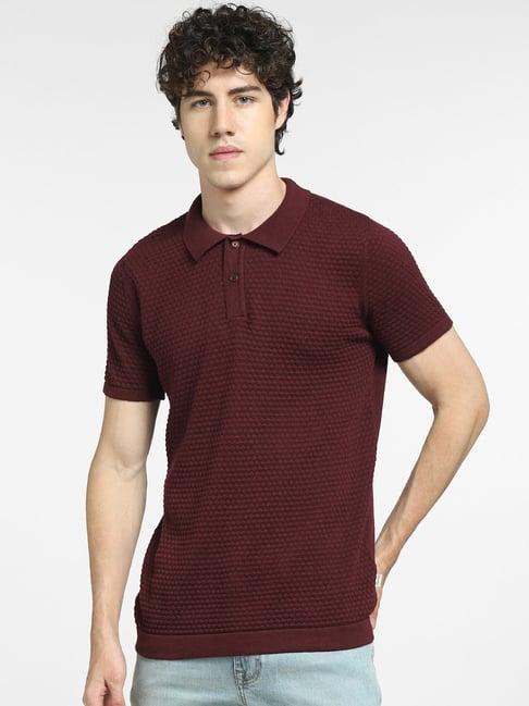 jack & jones maroon cotton polo t-shirt