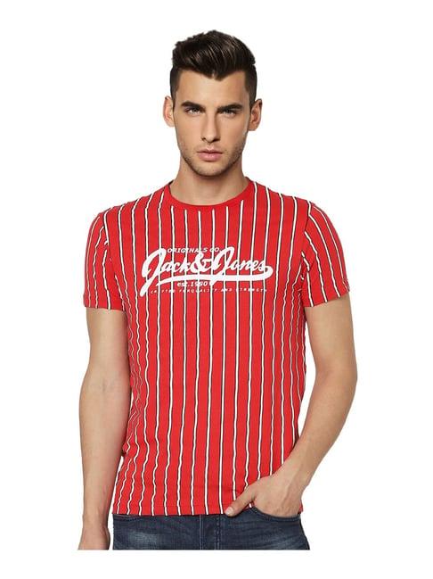 jack & jones mars red striped t-shirt