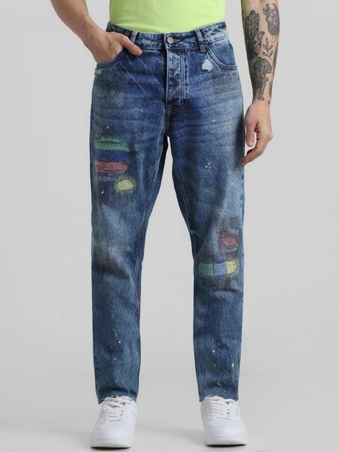 jack & jones medium blue carrot fit distressed jeans