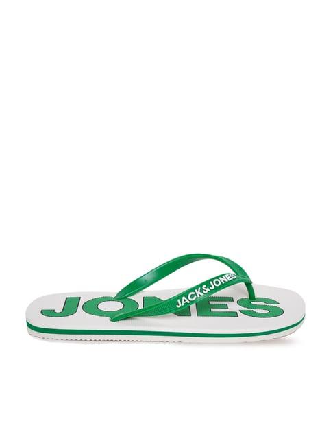 jack & jones men's green & white flip flops