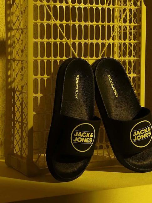 jack & jones men's jet black slides